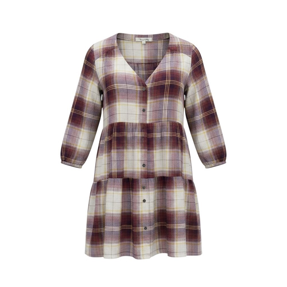 Peasant Plaid Tunic Babydoll Dress Size L Cottagecore Boho Rustic Fall Chic